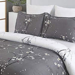 YEPINS Soft Quilt Duvet Cover Set with Zipper Closure and Corner Ties, Tree Branch Printed Pattern, Grey and White Colour, Reversible Design- Brushed Microfiber Super King Size(260X220CM)