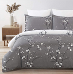 YEPINS Soft Quilt Duvet Cover Set with Zipper Closure and Corner Ties, Tree Branch Printed Pattern, Grey and White Colour, Reversible Design- Brushed Microfiber Super King Size(260X220CM)